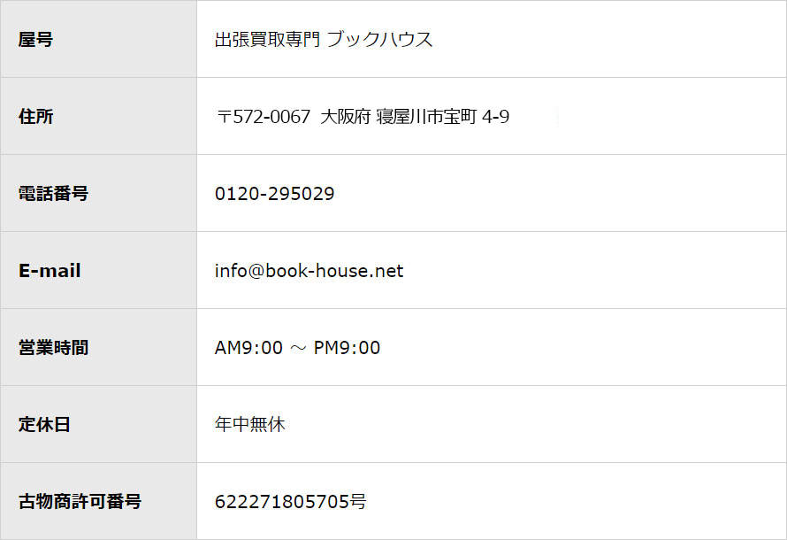 店舗概要 出張買取専門 ブックハウス